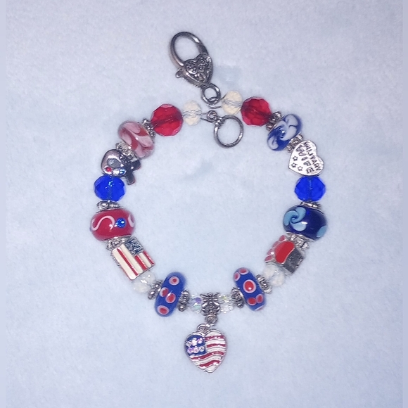 4th of July Red White Blue Military Wife Charm Bracelet - Picture 4 of 8
